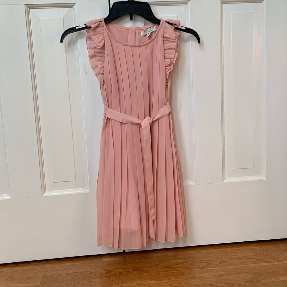 Peach pleated dress with sash